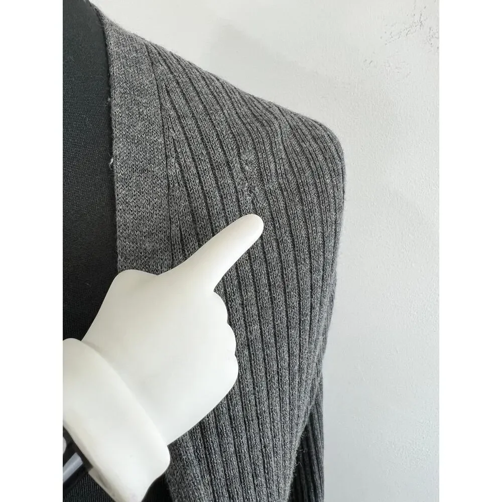 Eileen Fisher Gray Long Sleeve Ribbed Knit Open Front Womens Wool Cardigan Sz M